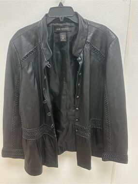 Lane Bryant Black Braided-Detail Leather peplum Jacket
